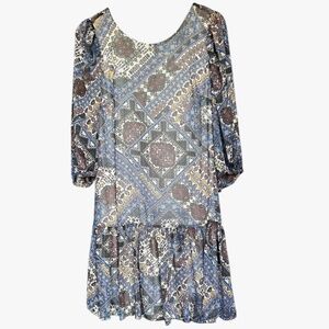 NWT Calvin Klein Drop Waist Blue & Brown Floral Dress‎ Sz 12